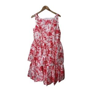 J. Peterman French Toile Floral Print Sleeveless Tiered Dress 14